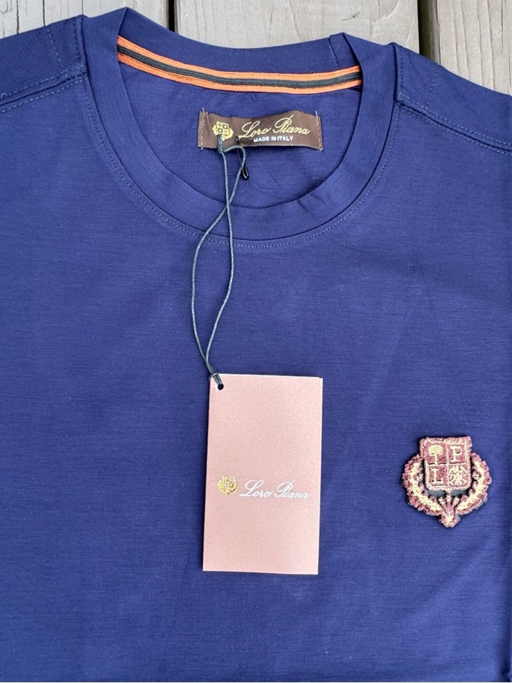Loro Piana Navy Tee with Pink and Cream Crest